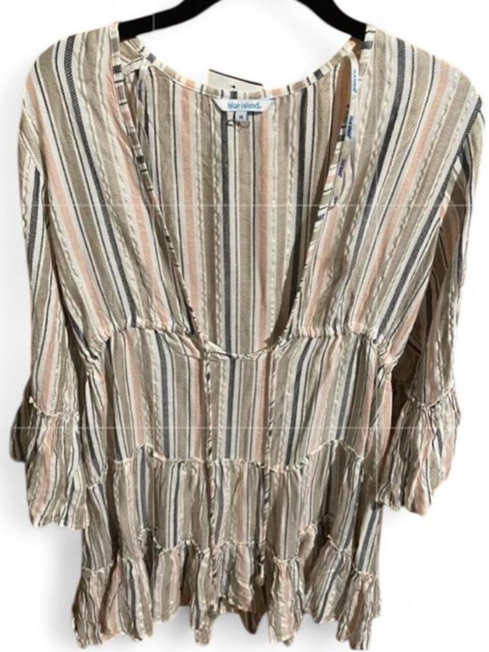 Blue Island Striped Coverup - Cream, Black, Pink, shimmer